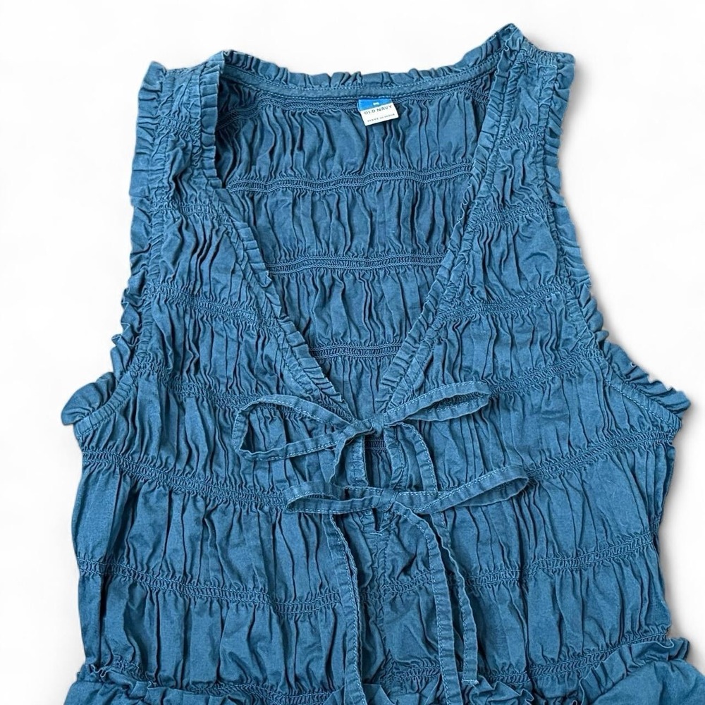 Old Navy women's M Tidewater Blue Smocked Fit Flare Mini Dress With Pockets - Picture 2 of 7